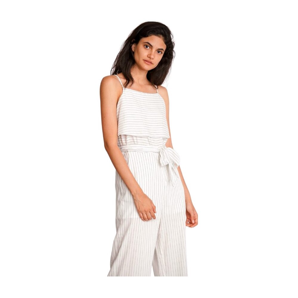 White with Grey Stripes Jumpsuit, 100% rayon self and 100% cotton lining, new - Picture 4 of 5